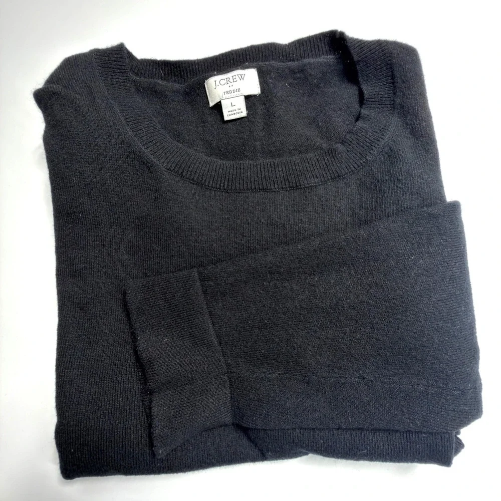 J.Crew Teddie Sweater Women's Large Black Merino Wool Blend Crewneck Knit